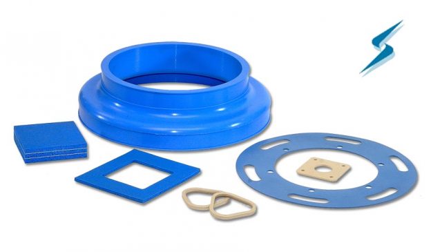 Assorted blue and tan fluorosilicone gaskets and parts