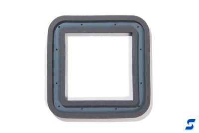 Gray silicone sponge laminated to outer and inner edges of solid gasket with a channel 
