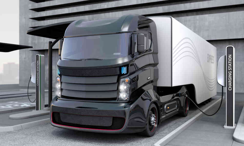 Rendering of an EV charging station with a carrier truck plugged in