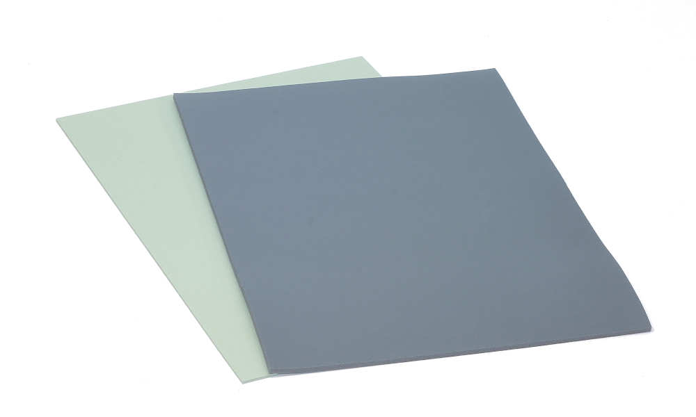 Green and gray-blue heat press pad sponge swatches