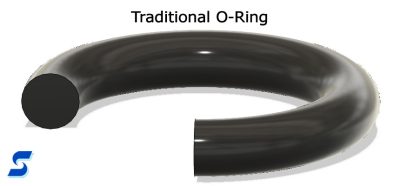 Diagram of a black, solid silicone L-ring with cross section 